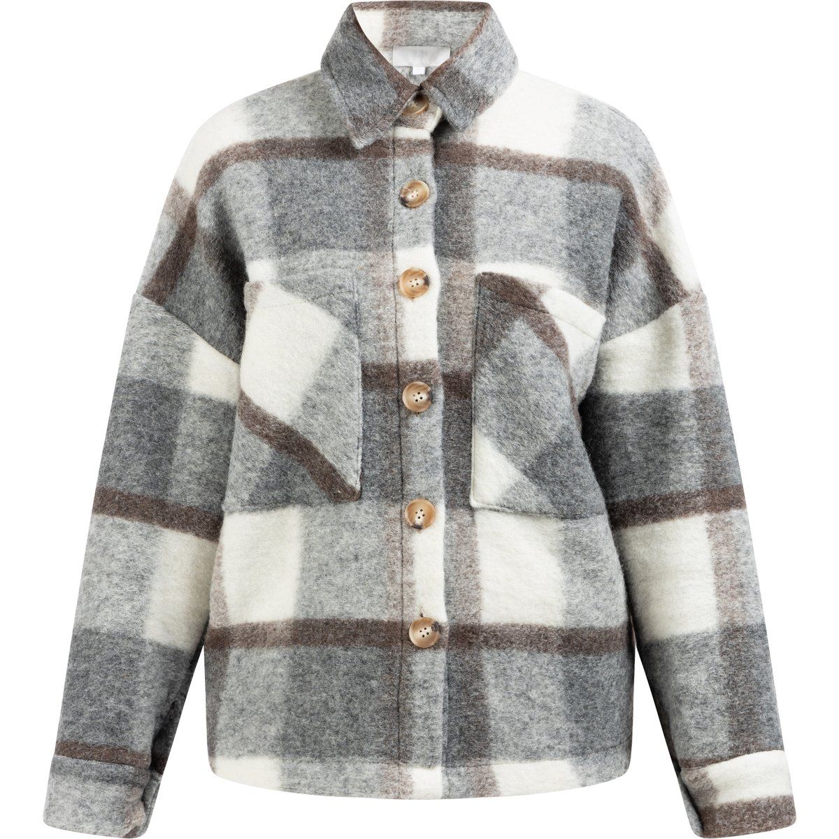 Übergroße Karo-Hemdjacke mit Wollanteil