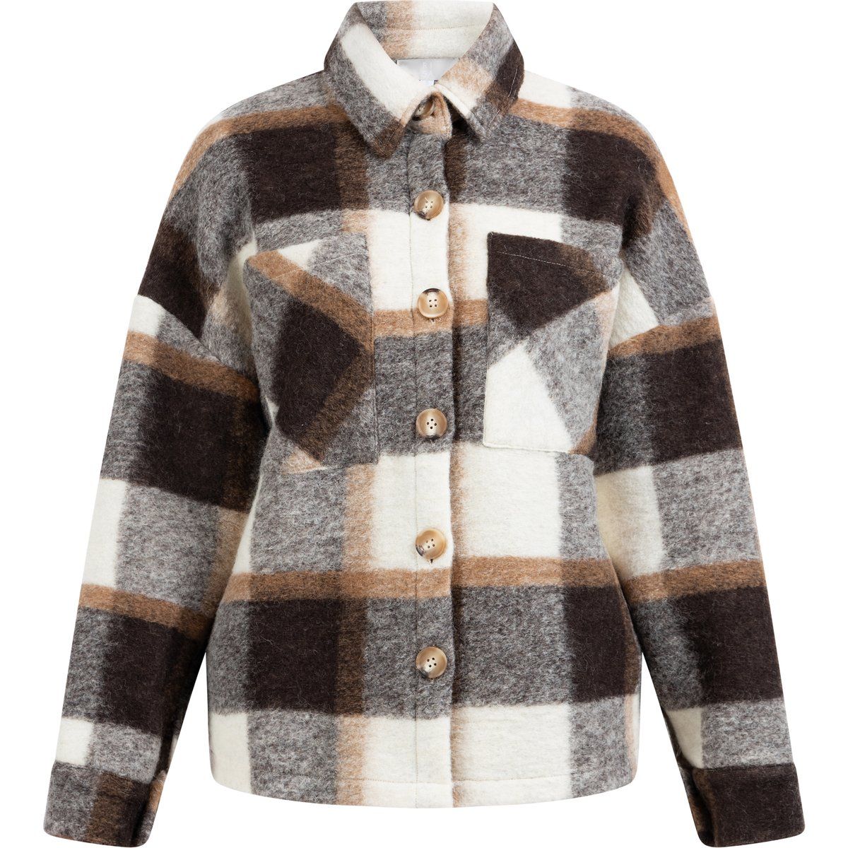 Karierte Hemdjacke mit Wollanteil