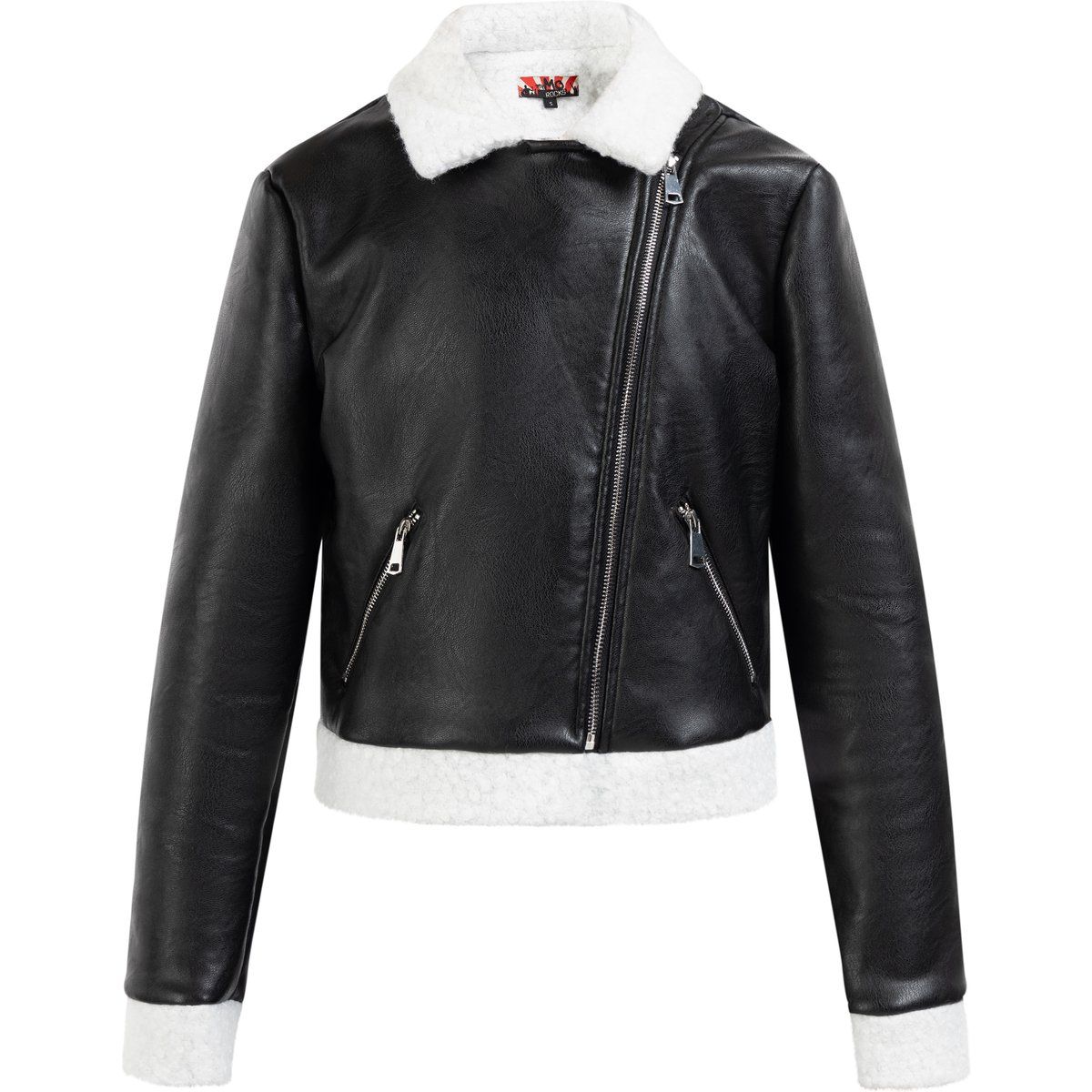 Bikerjacke aus Kunstleder mit Lammfell-Optik