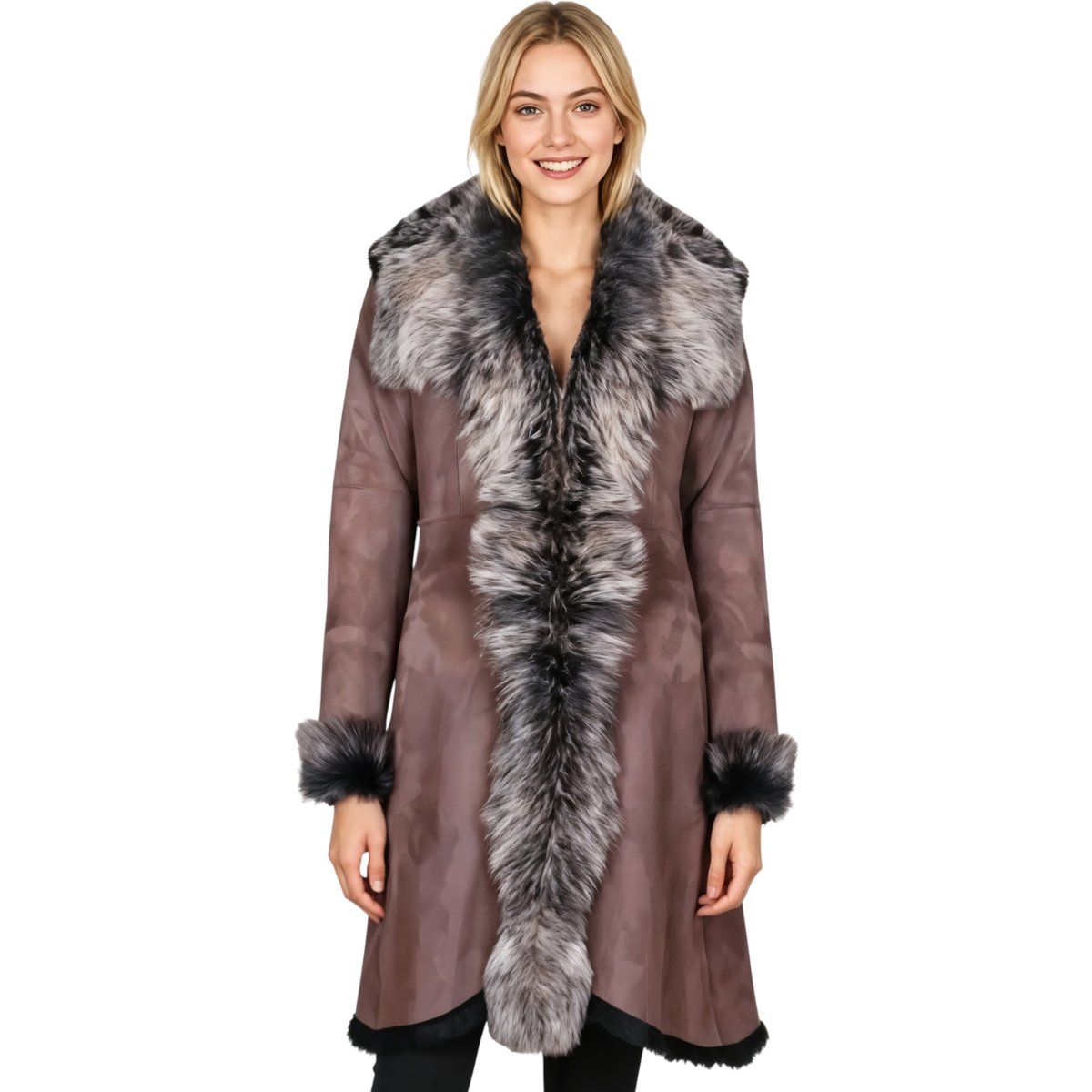 Eleganter Toskana-Lammfellmantel mit Fellkragen
