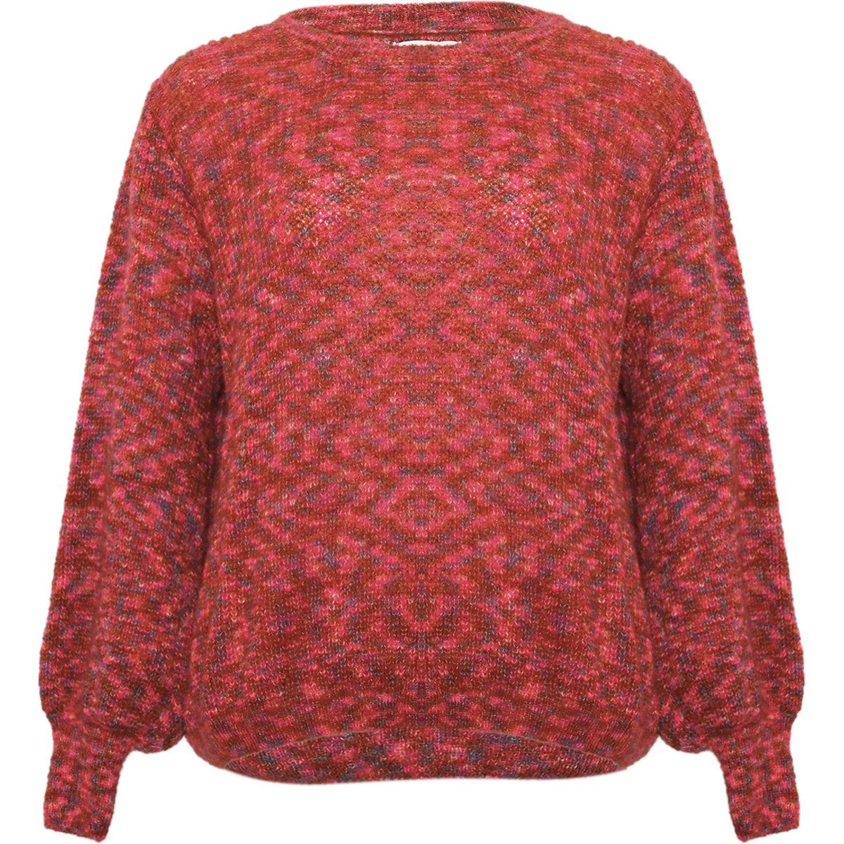 Melierter Strickpullover mit Ballonärmeln