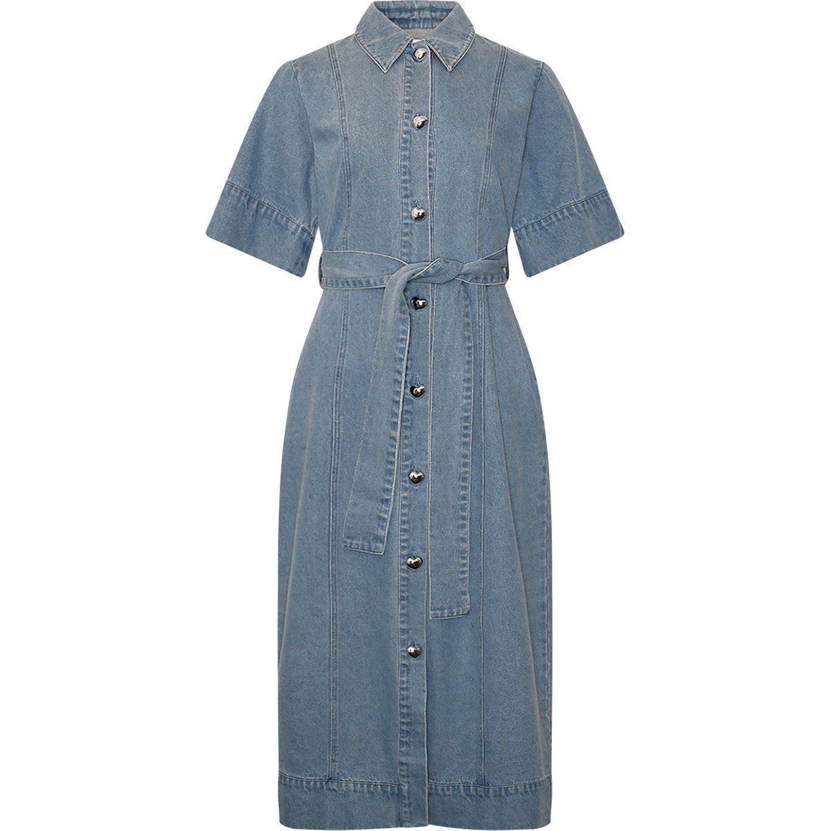 Tailliertes Denim-Hemdkleid in Midi-Länge