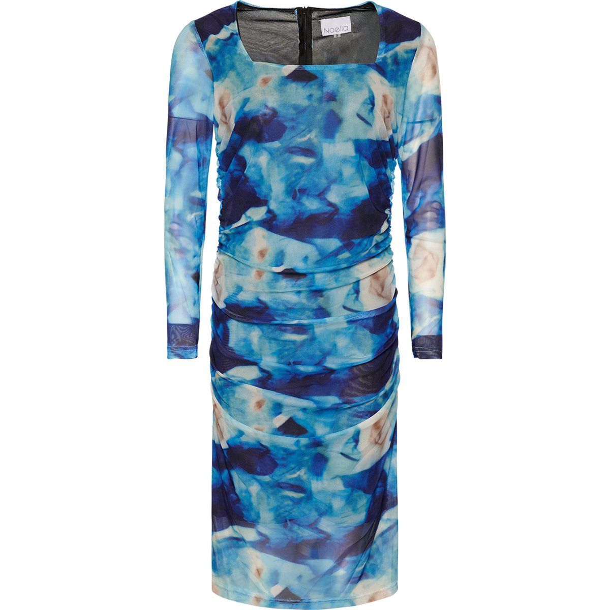 Mesh-Kleid mit Abstrakt-Print und Raffung