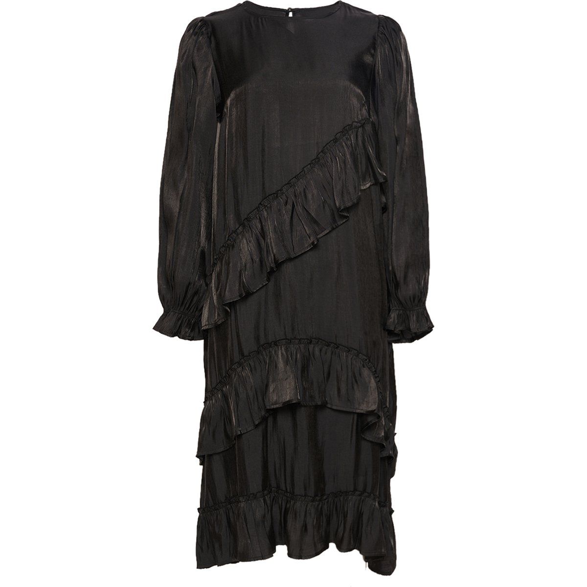 Asymmetrisches Satin-Midikleid mit Rüschen