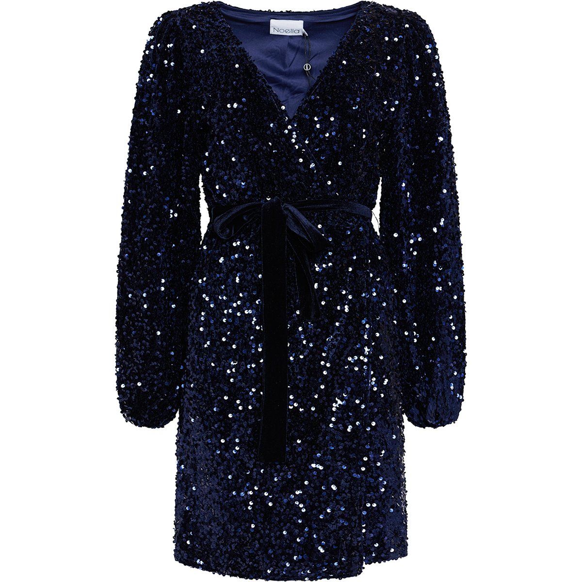 Pailletten-Wickelkleid mit Samtgürtel