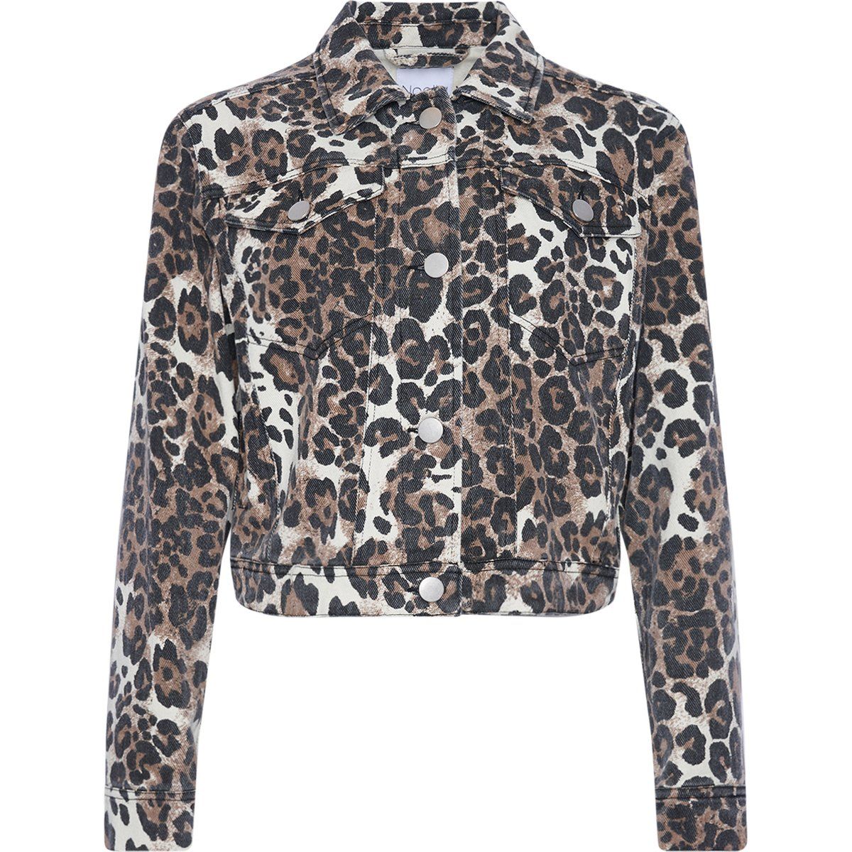 Kurze Jeansjacke mit Leopardenmuster