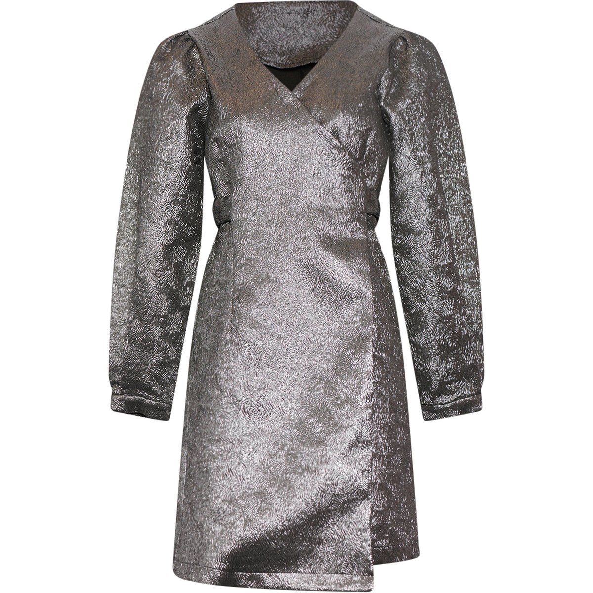 Strukturiertes Metallic-Wickelkleid mit Gürtel