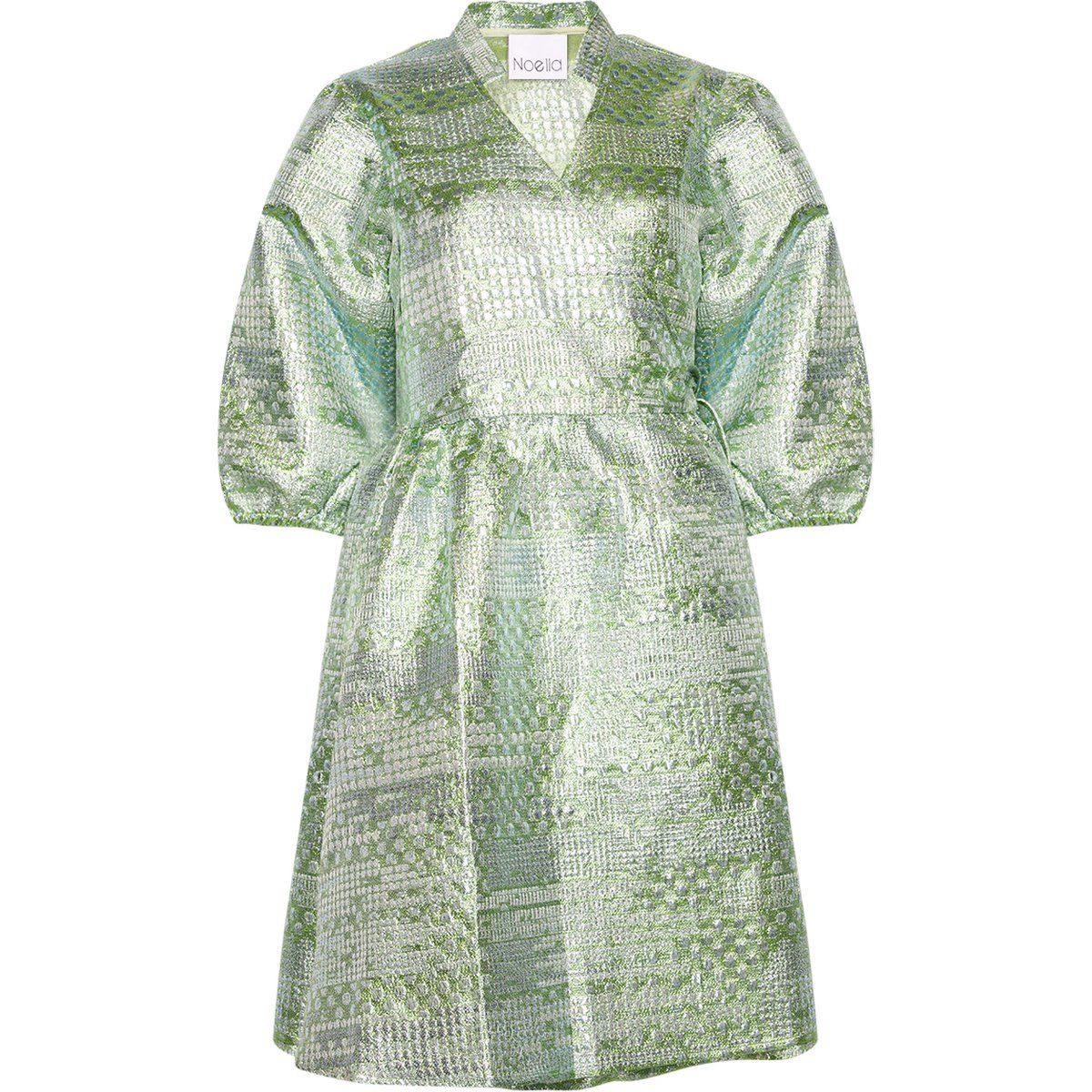 Schimmerndes Metallic-Wickelkleid in Midi-Länge
