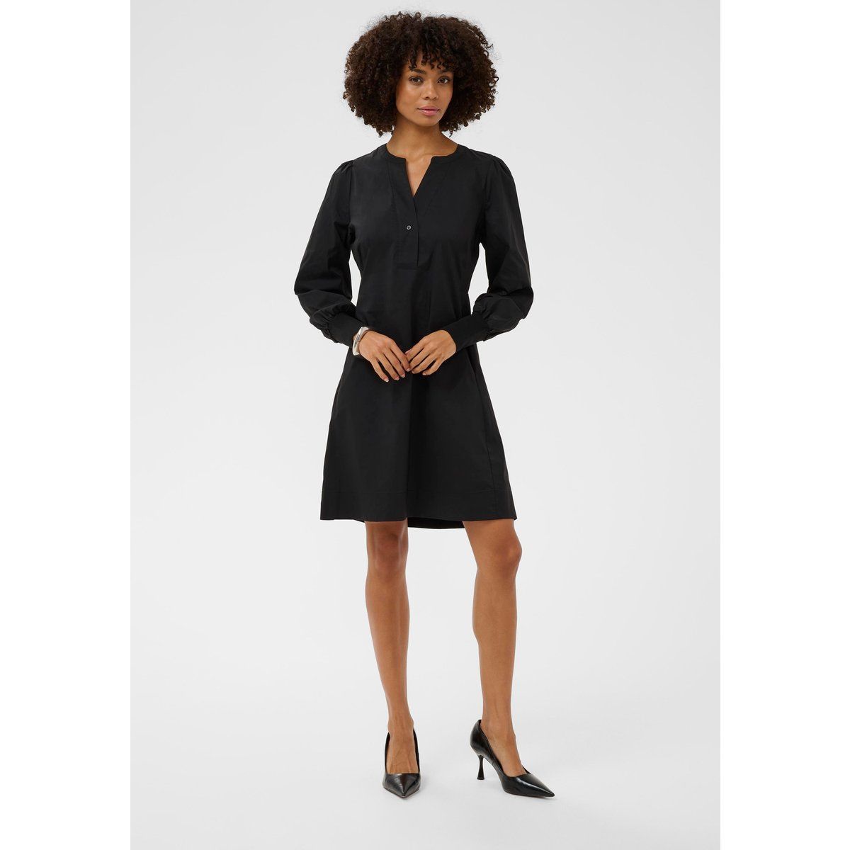 A-Linien-Popelinekleid mit Ballonärmeln