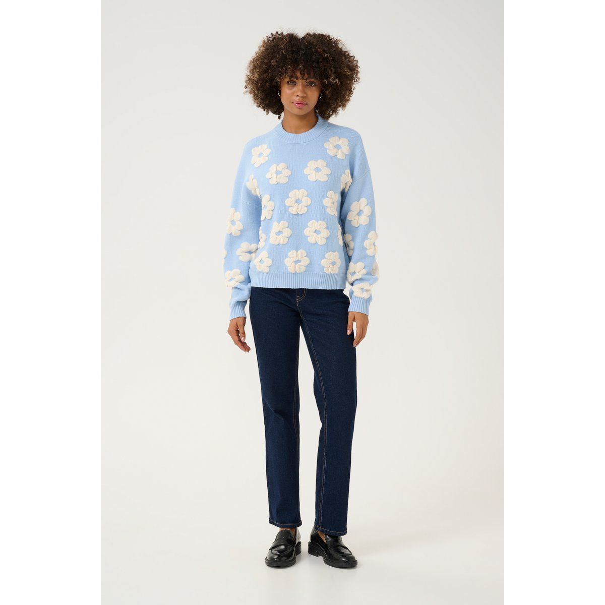 Oversize-Strickpullover mit Blumen-Applikationen