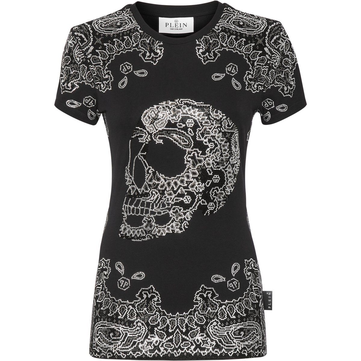 T-Shirt mit Paisley-Totenkopf-Strass