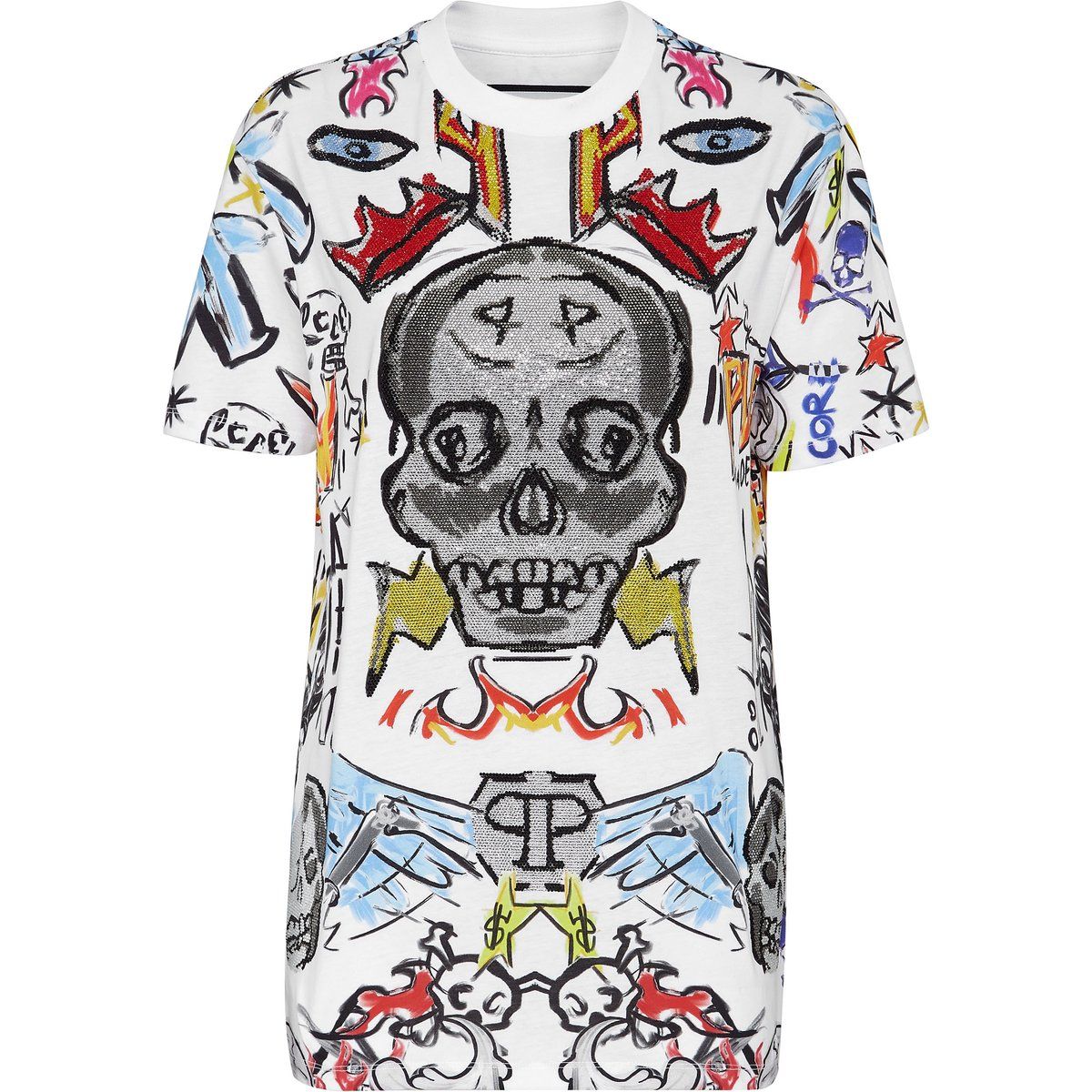 T-Shirt mit Totenkopf-Grafik und Strass