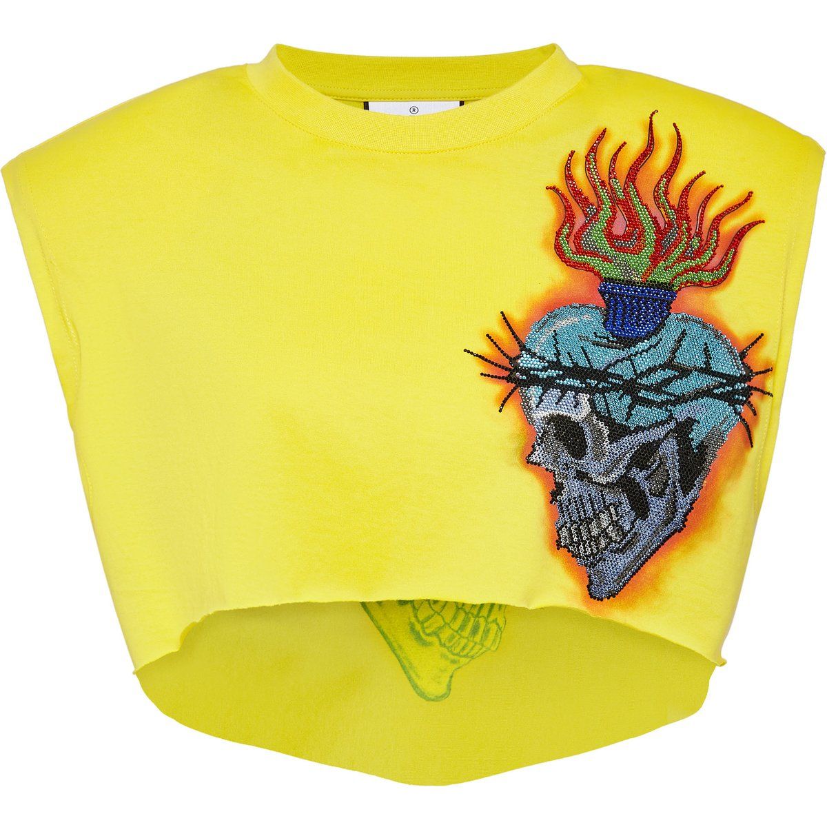 Wattiertes Crop-Top mit Tattoo-Strassmotiv