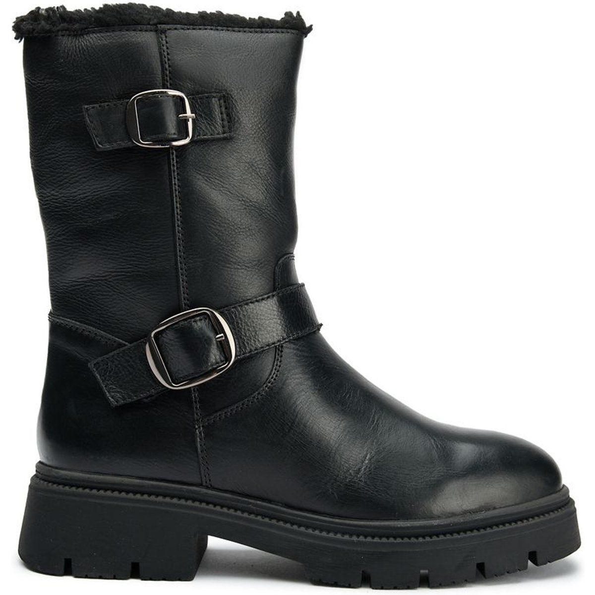 Leder-Bikerstiefel mit Schnallen