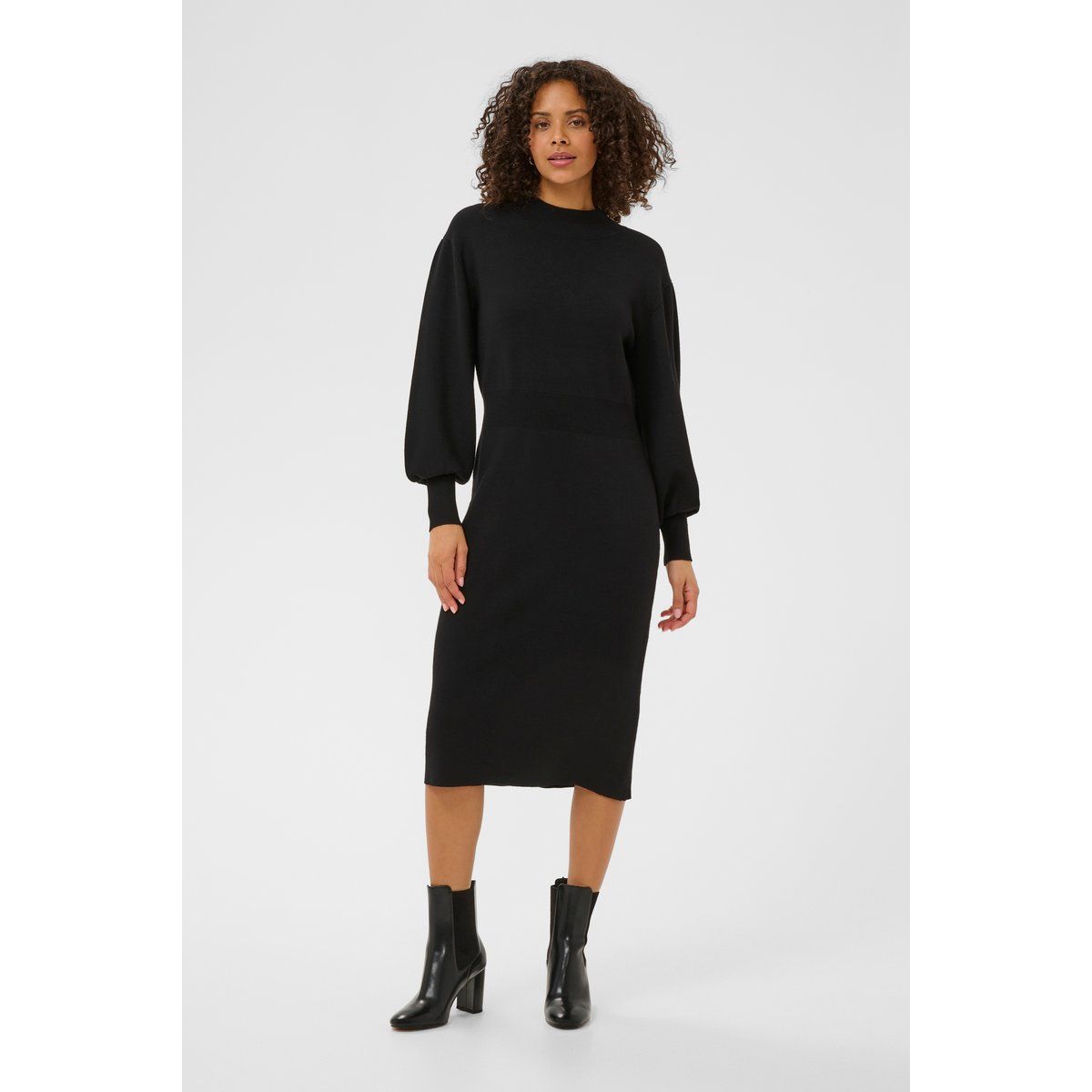 Raffiniertes Strick-Midikleid mit Ballonärmeln