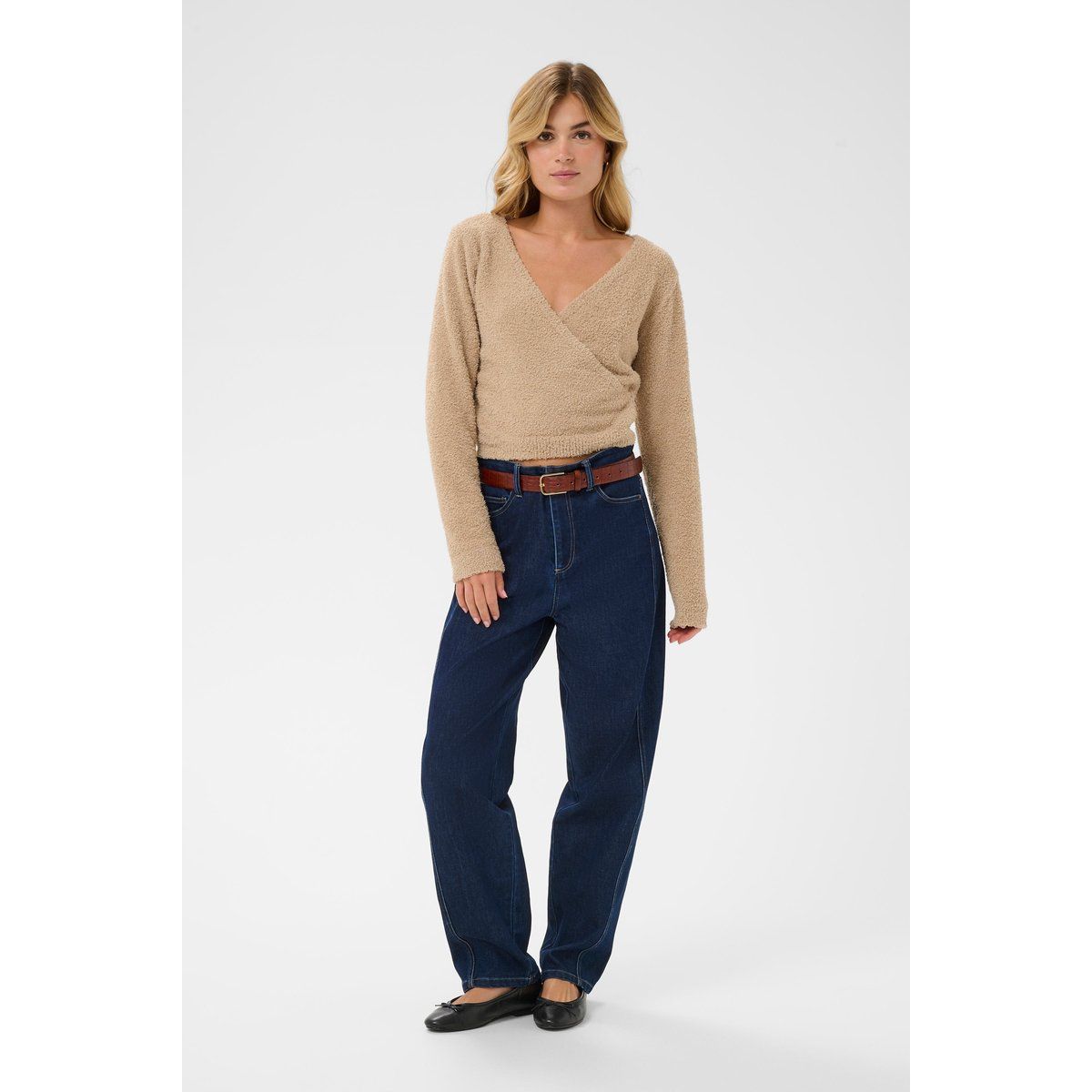 Strukturierter Strick-Wickelpullover