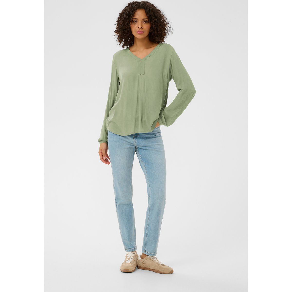 Fließende V-Ausschnitt Bluse Regular Fit