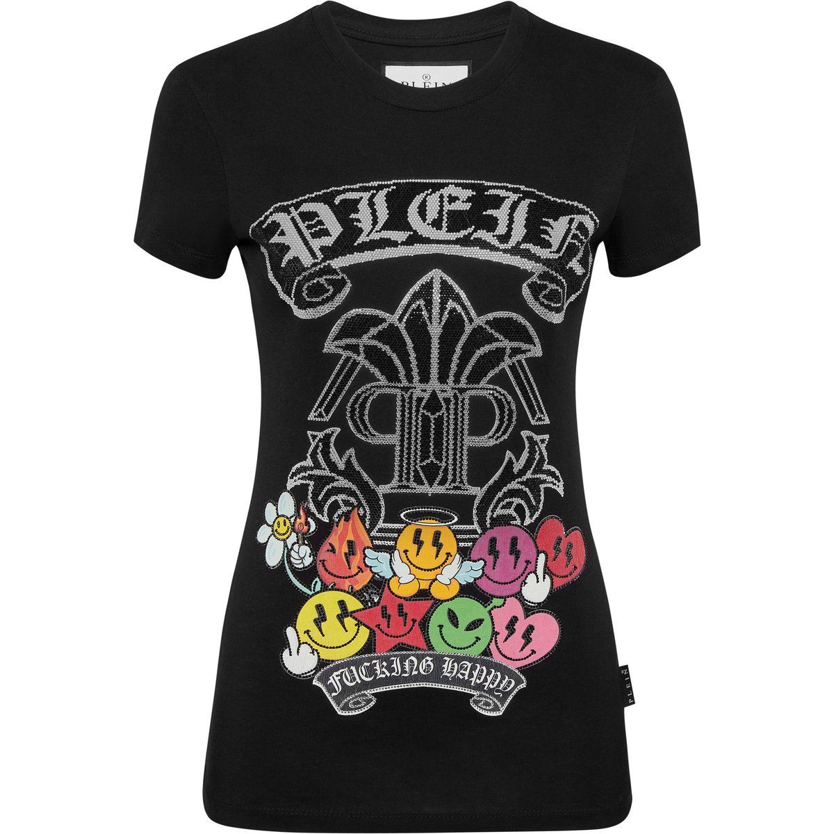 Grafik-T-Shirt mit Strassbesatz und Logo