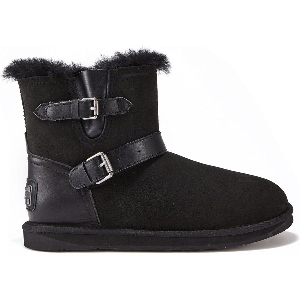 Suede-Stiefeletten mit Schnallen und Fellbesatz