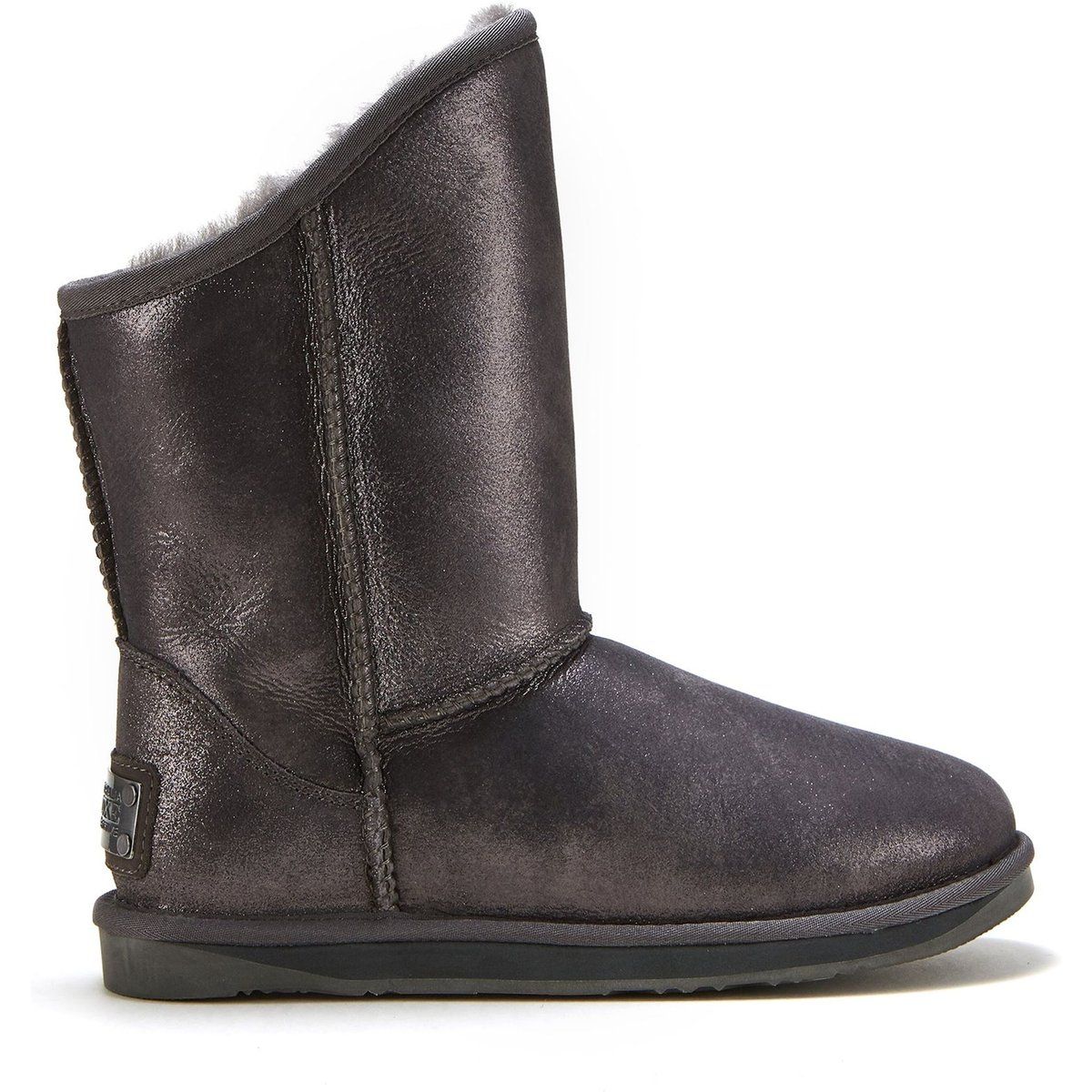 Metallische Lammfell-Stiefeletten zum Schlüpfen