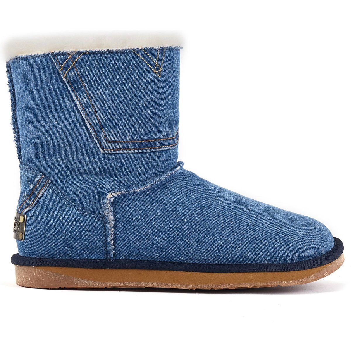 Recycelte Denim Lammfell-Stiefeletten