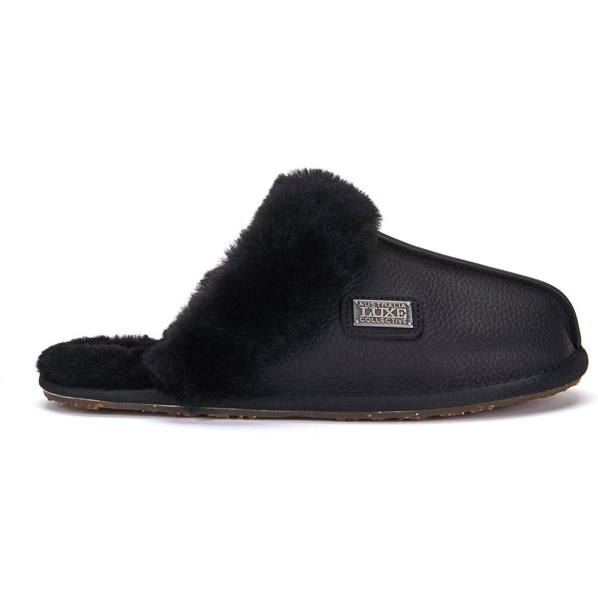 Plüschige Leder-Mules mit Lammfellfütterung