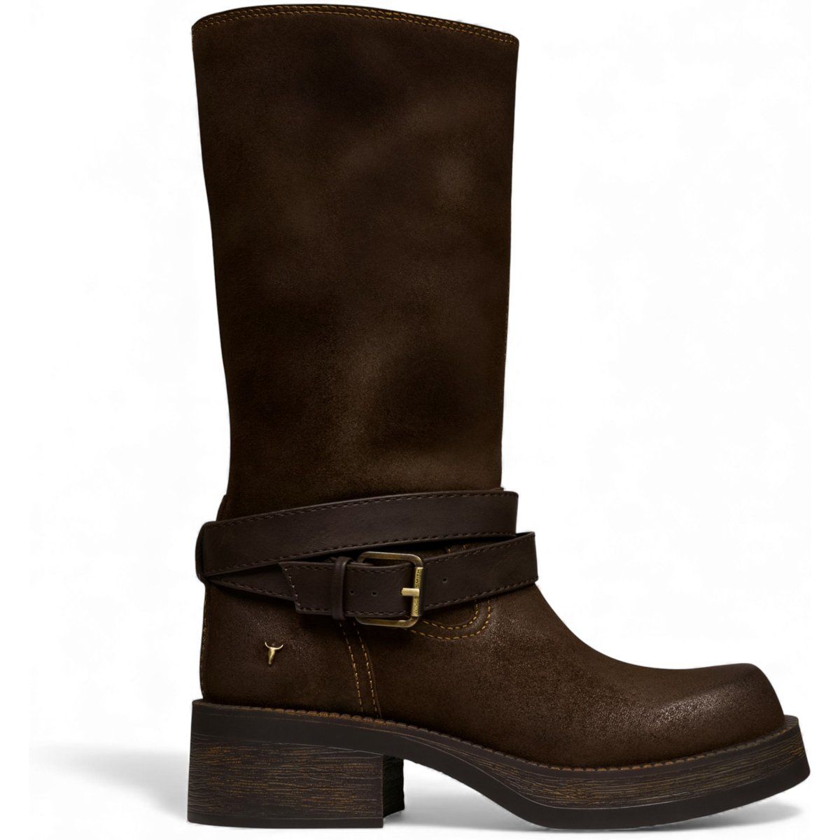 Mittelhohe Wildleder-Bikerboots mit Plateau