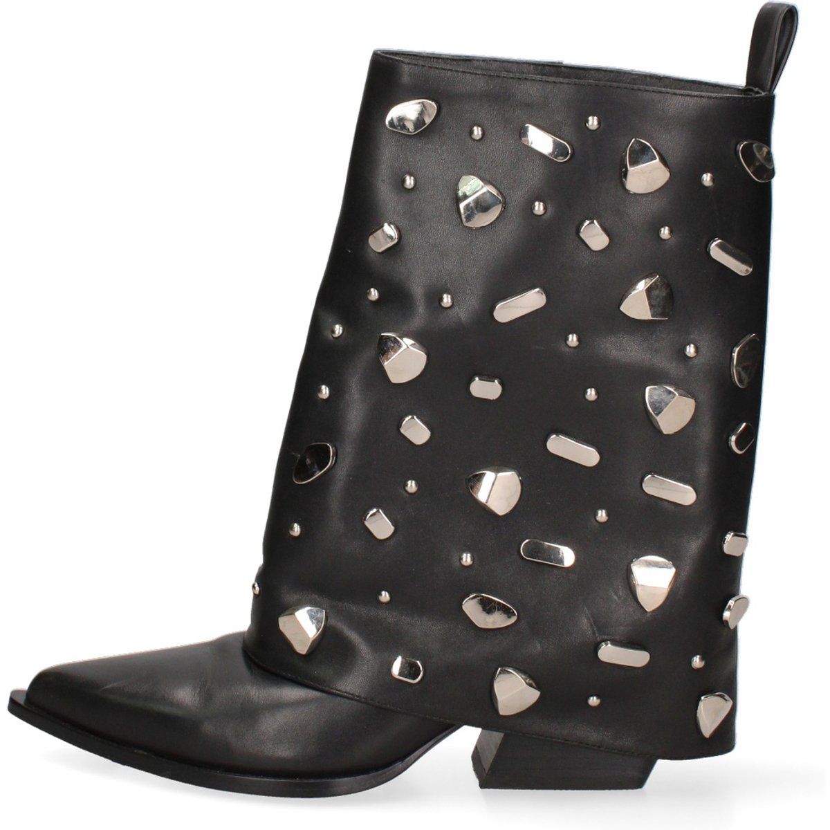 Lederstiefeletten mit Nieten und Umschlag