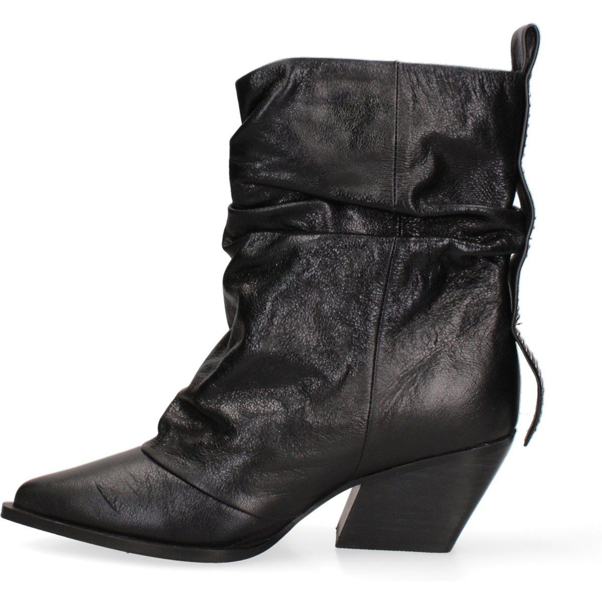 Raffled-Lederstiefeletten mit spitzer Kappe