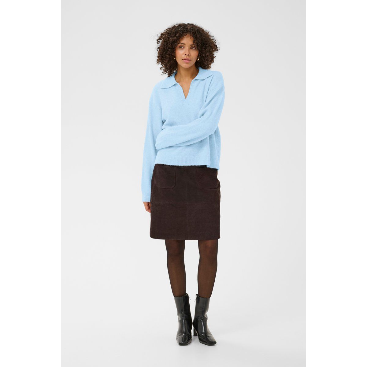 Lockerer weicher Strick-Polo-Pullover
