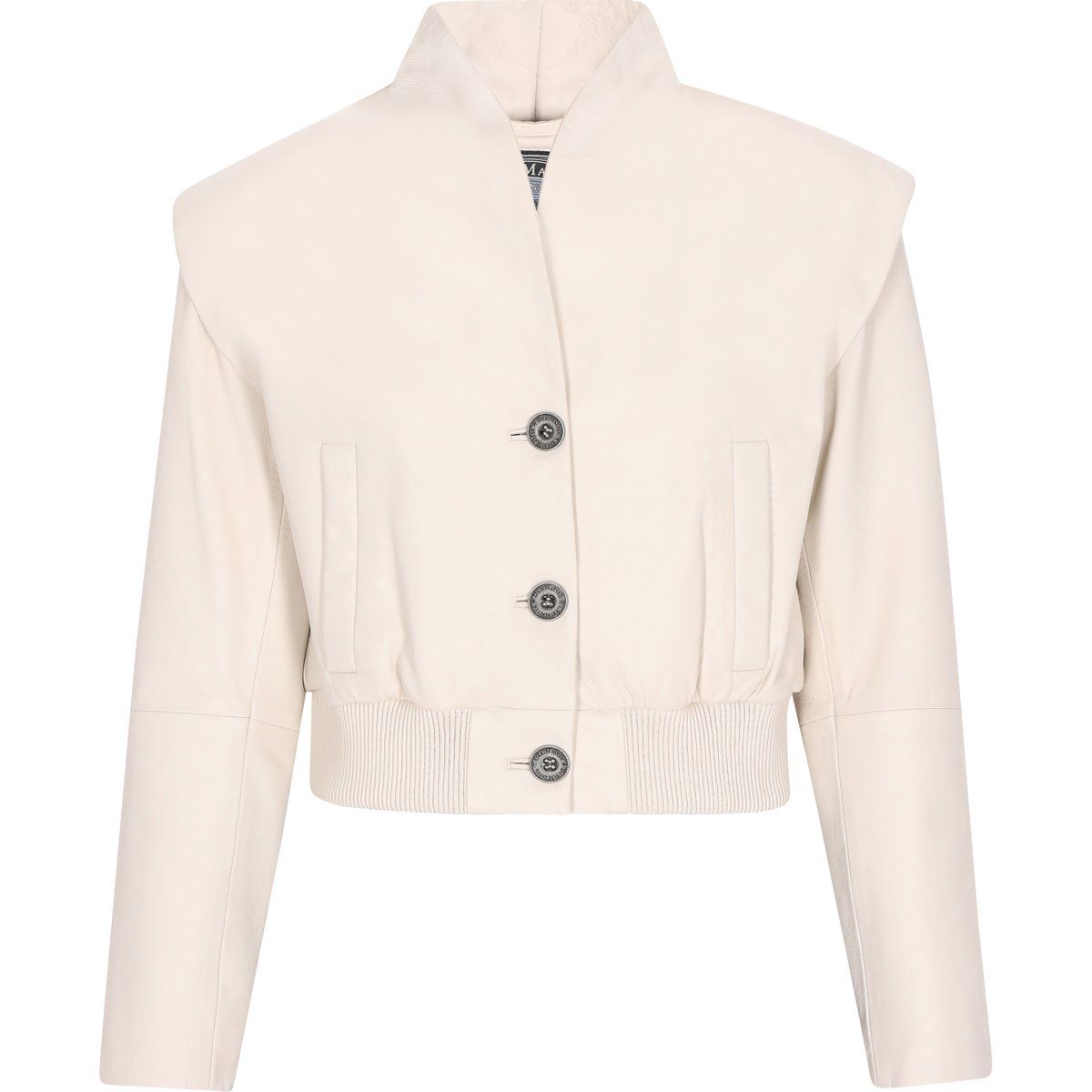 Kurze Lederjacke mit markanten Schultern