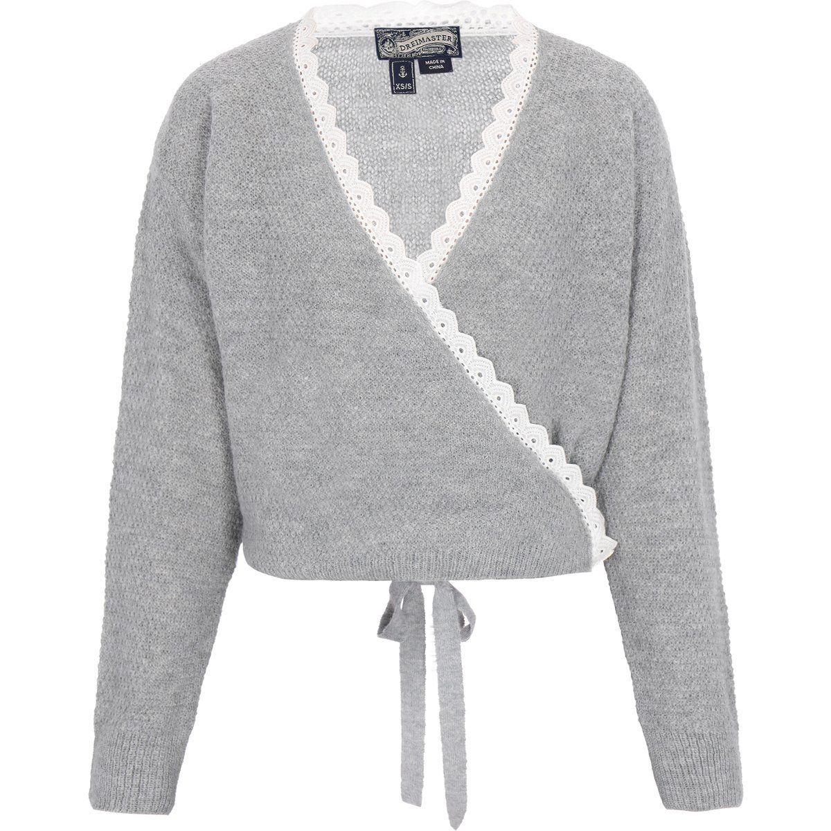 Wickelstrickjacke mit Spitzenbesatz
