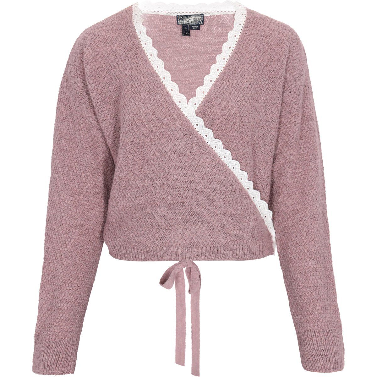 Wickelstrickjacke mit Spitzenbesatz