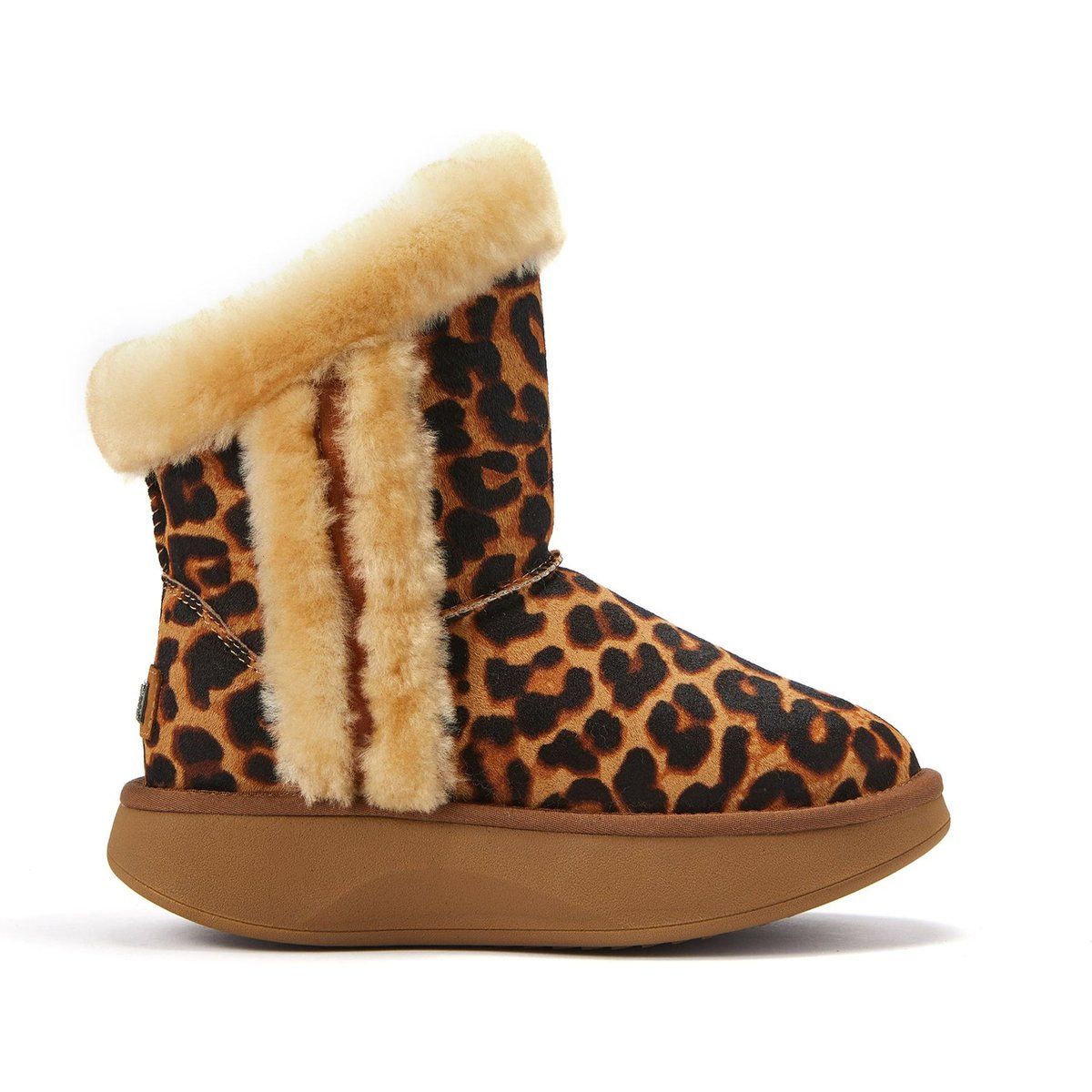 Leopard-Print Lammfell-Stiefeletten