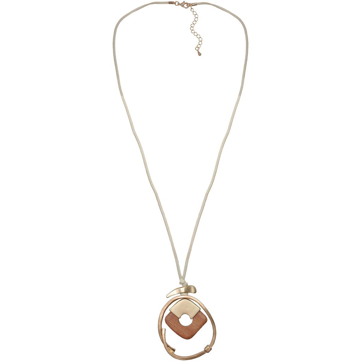 Geometrische Kette mit Holz- und Metallanhänger
