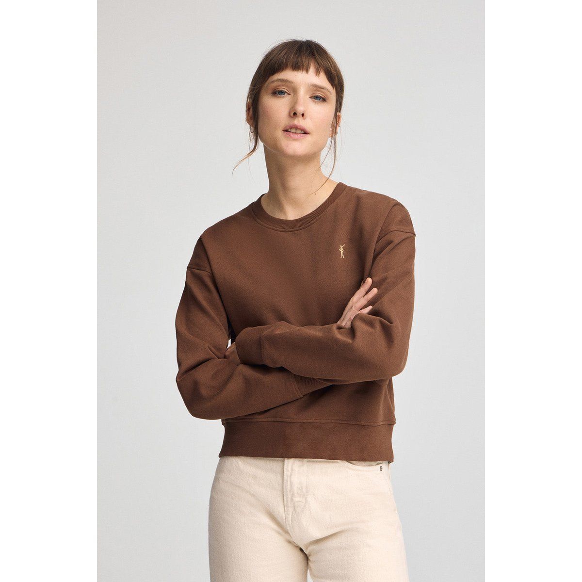 Boxy Rundhalspullover mit Logo