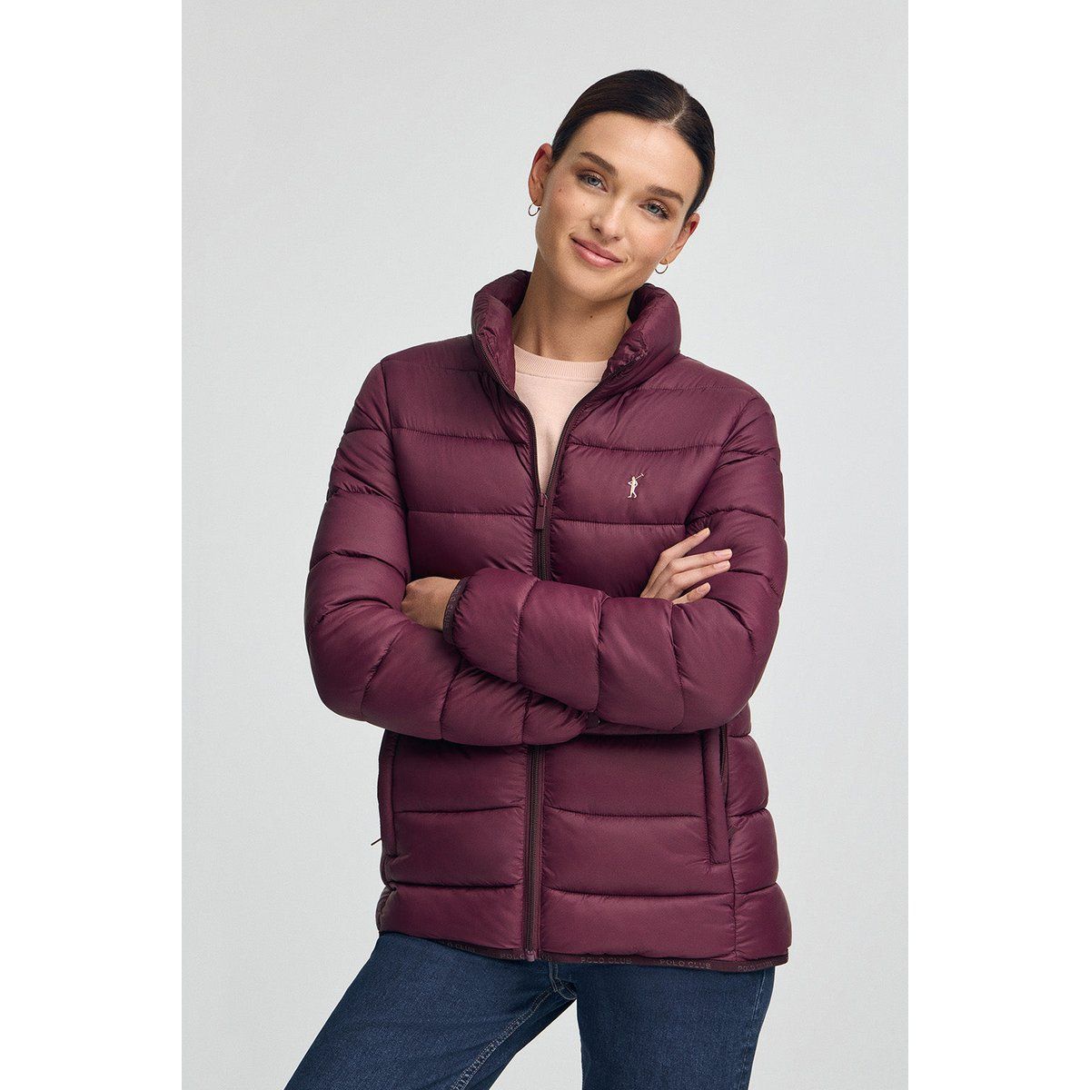 Schmal geschnittene bestickte Steppjacke