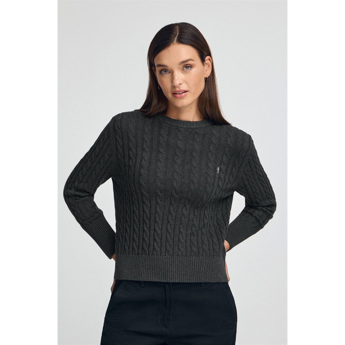 Zopfstrick-Pullover aus Wollgemisch