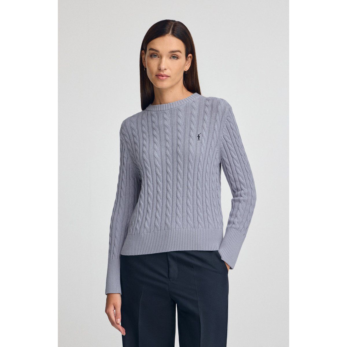 Zopfstrick-Pullover aus Woll-Baumwoll-Mix