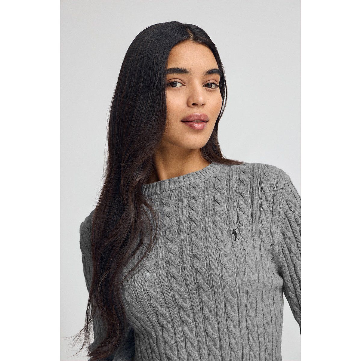 Zopfmuster-Pullover aus Wollgemisch mit Rundhals