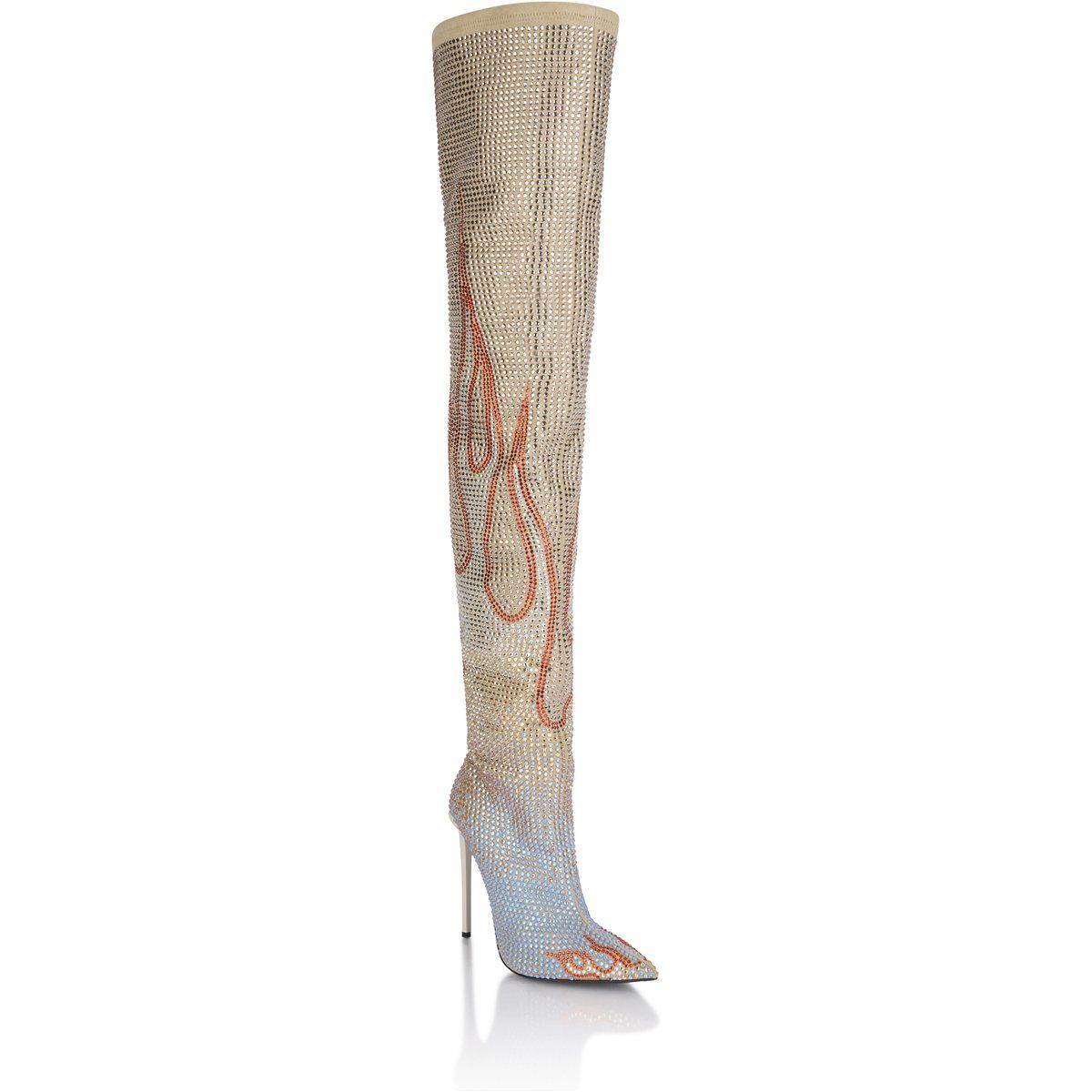 Overknee-Stiefel mit Strass-Flammenmuster