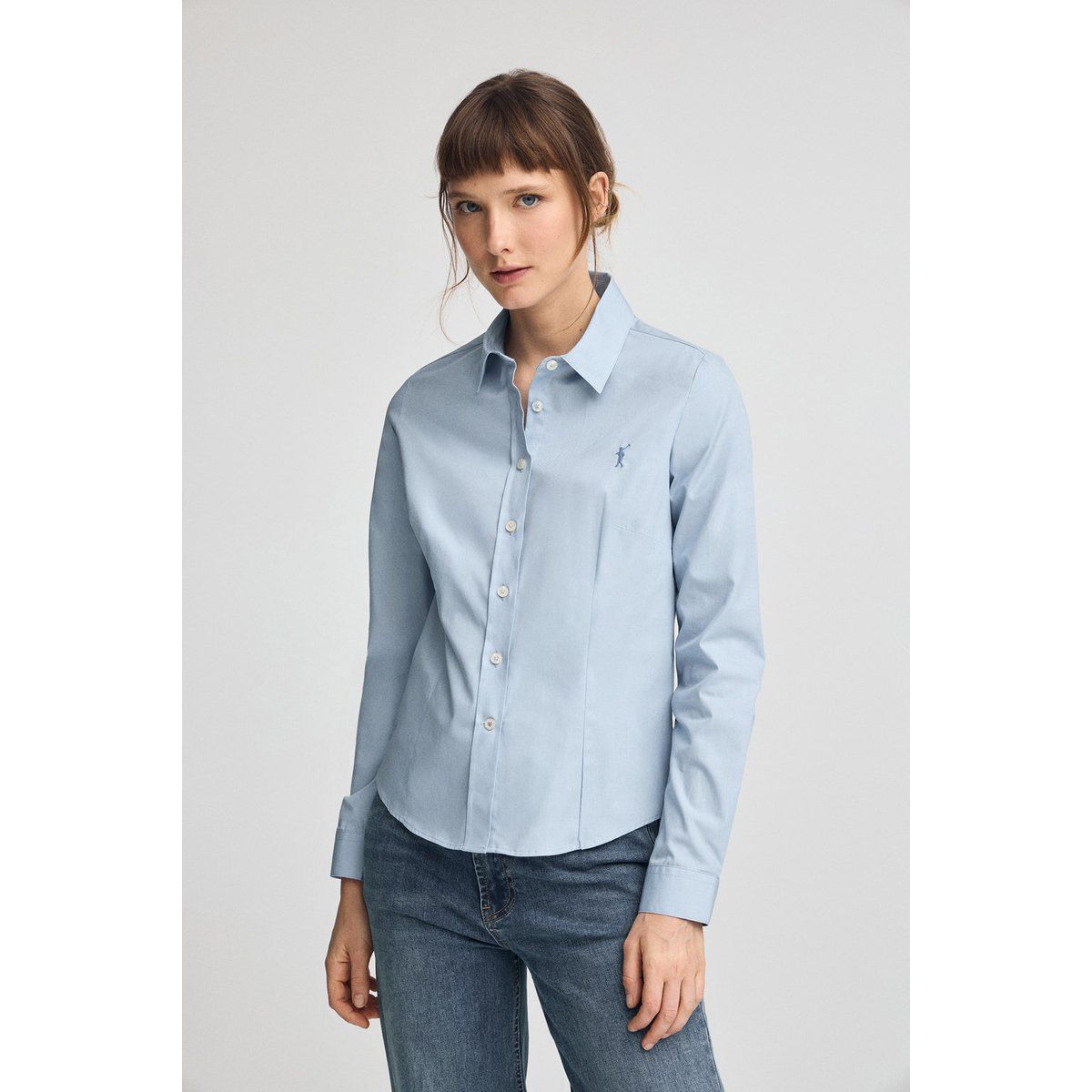 Taillierte Popeline-Bluse mit Logo