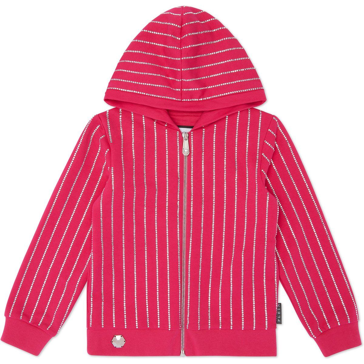 Kurzer Zip-Hoodie mit Strassstreifen