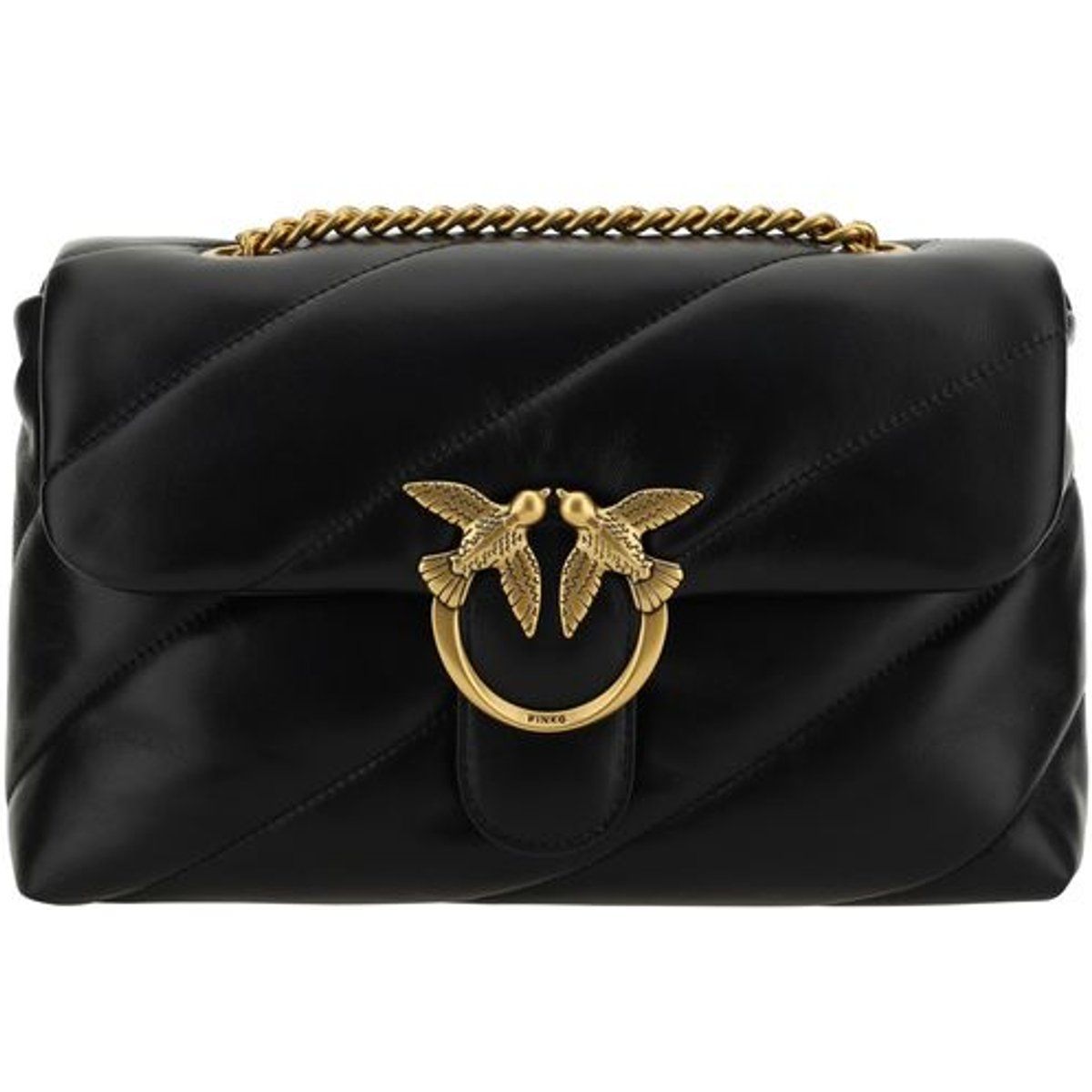 Gesteppte Leder-Schultertasche mit Kette