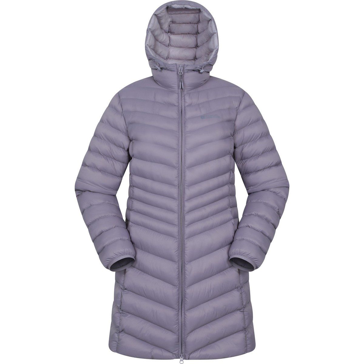 Lange gesteppte Pufferjacke mit Kapuze