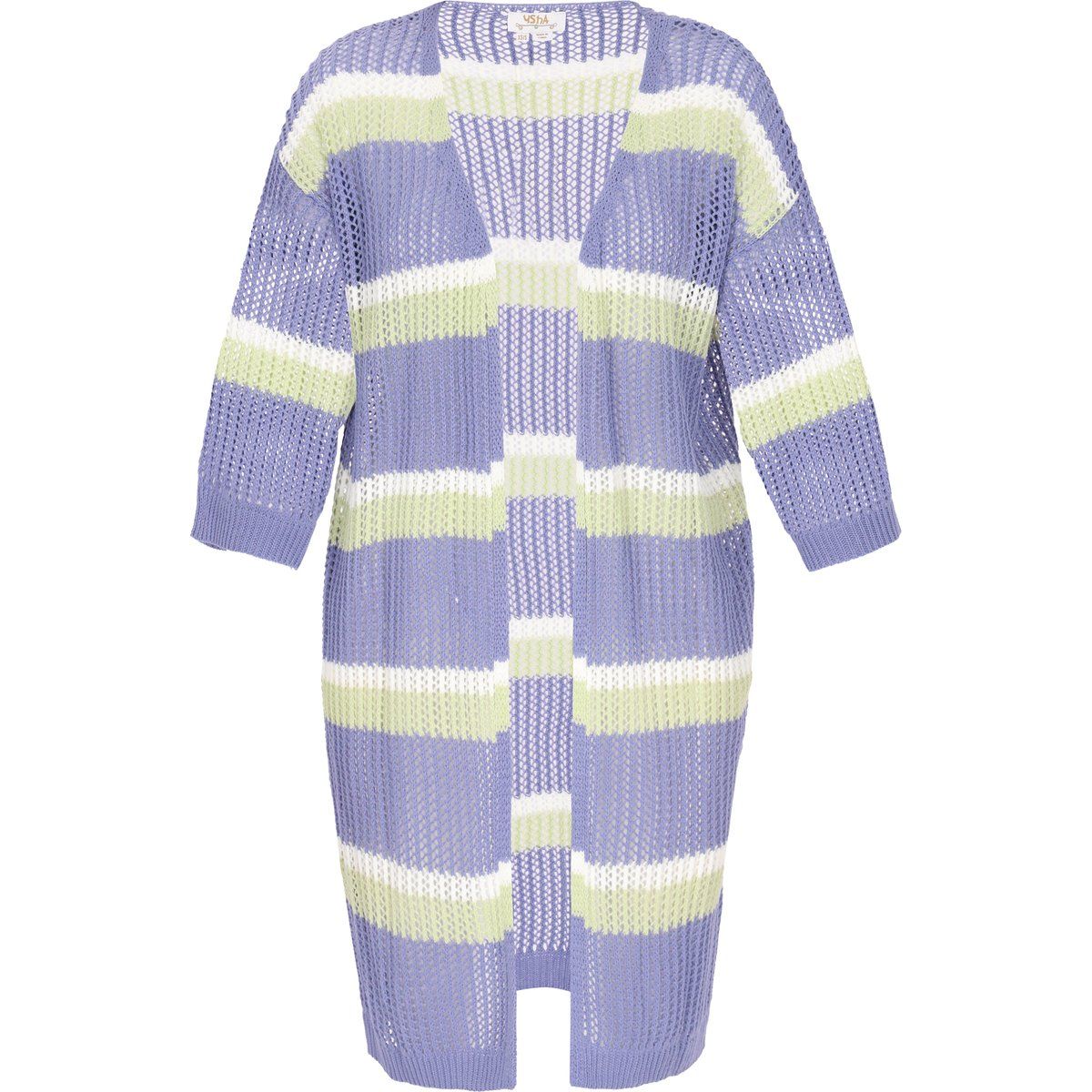 Gestreifte Offene Lange Strickjacke