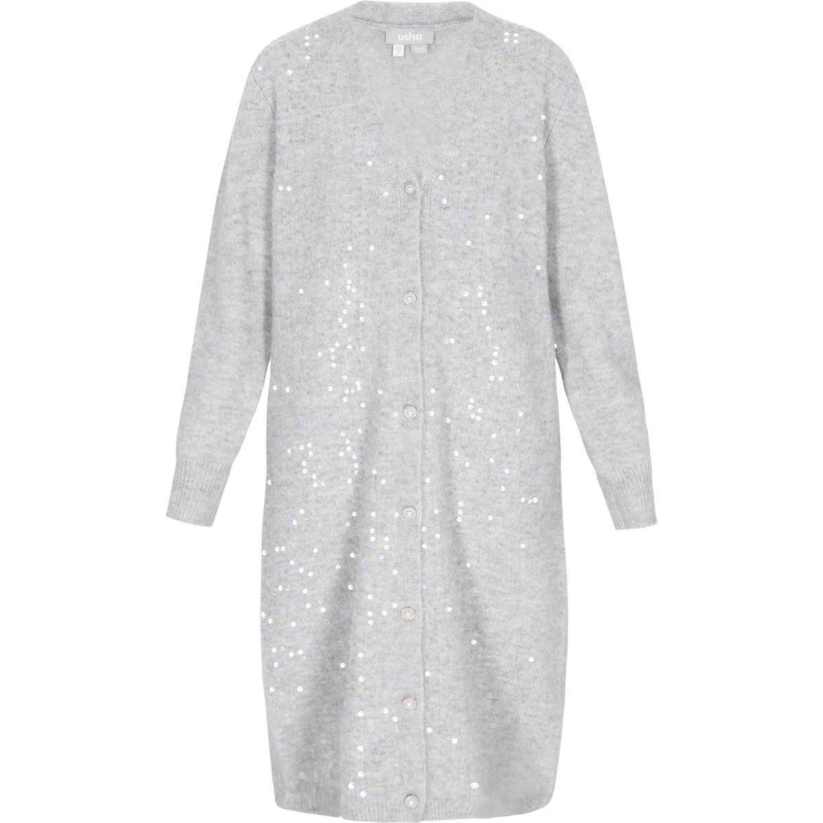 Lange Strickjacke mit Paillettenbesatz