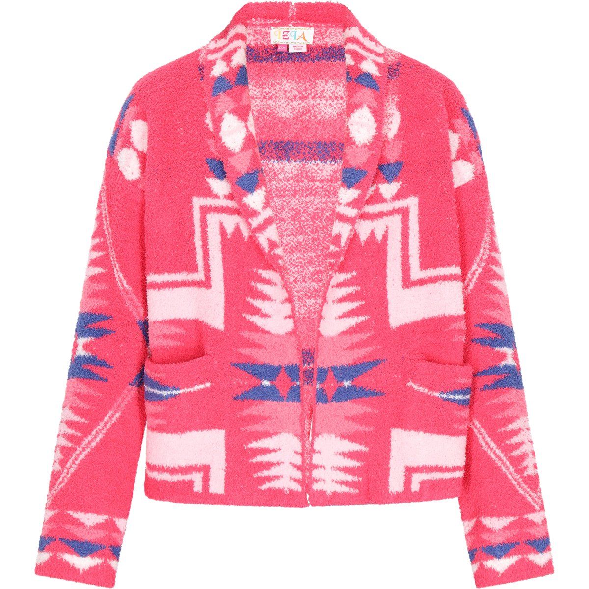 Strickjacke mit Aztekenmuster und Schalkragen