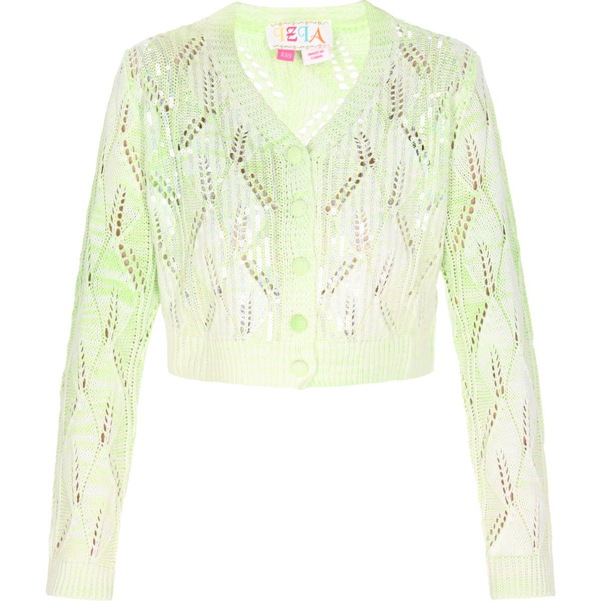 Kurze Strickjacke mit Pailletten und Lochmuster