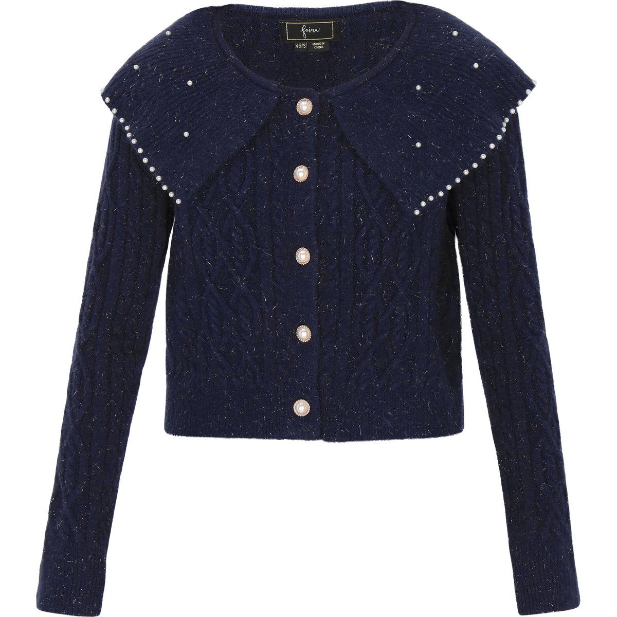 Perlenbesetzte Strickjacke mit Puritan-Kragen